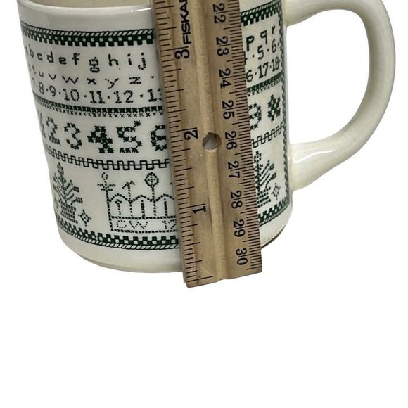 Vintage White Green Sampler Mug USA Crafter Needlepoint Cross Stitch Coffee Mug - Picture 7 of 8
